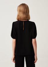 Ovs Cotton Crêpe Blouse With Puff Sleeves